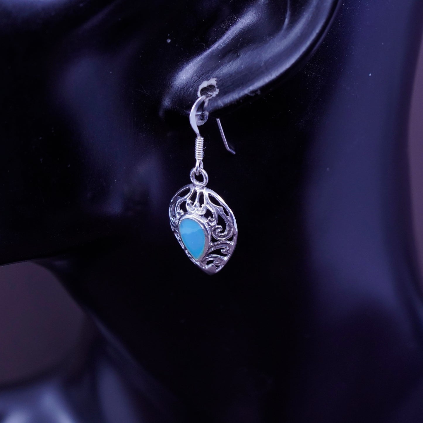 Vintage Sterling silver handmade earrings, Mexico 925 with teardrop turquoise