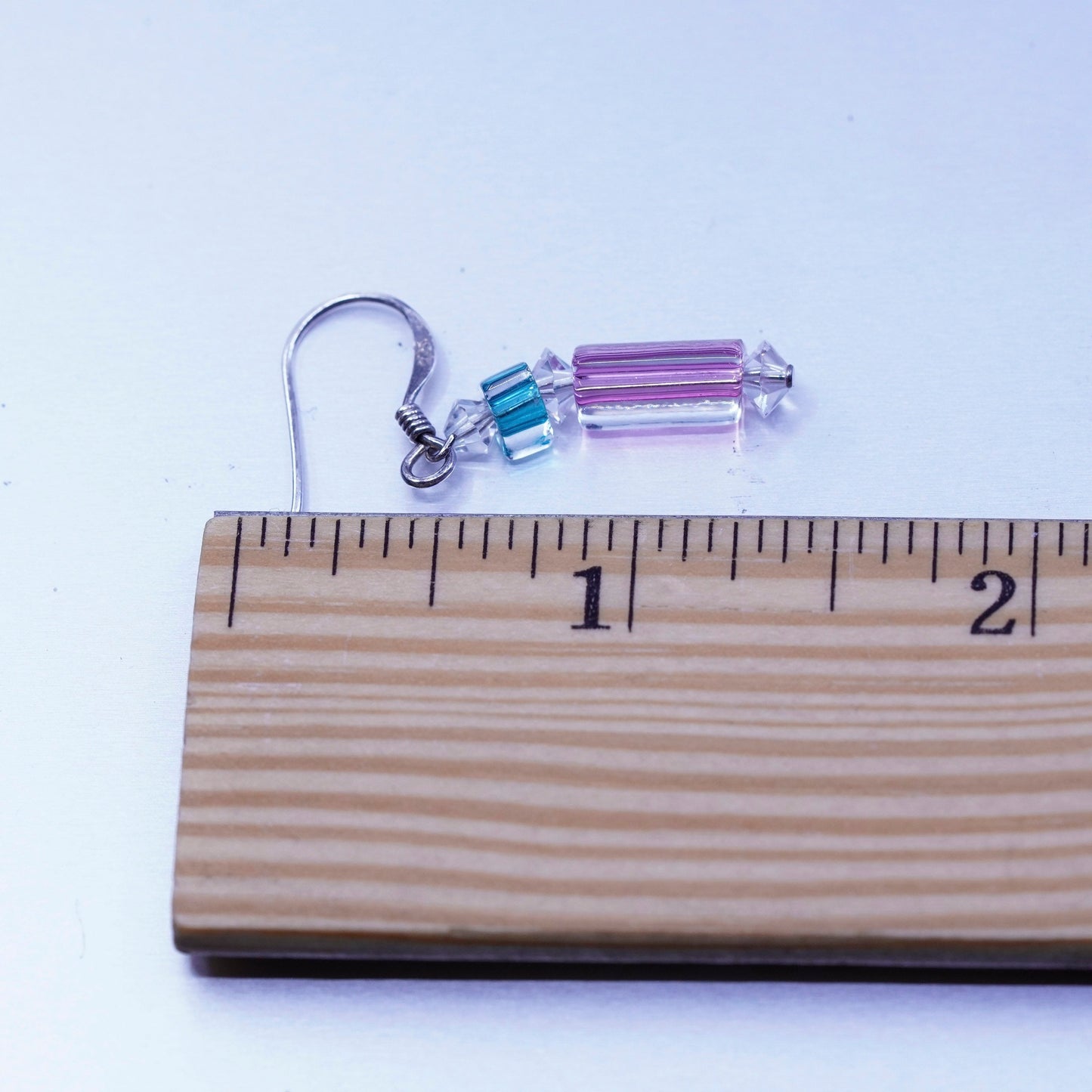 Vintage Sterling 925 silver handmade earrings with pink crystal
