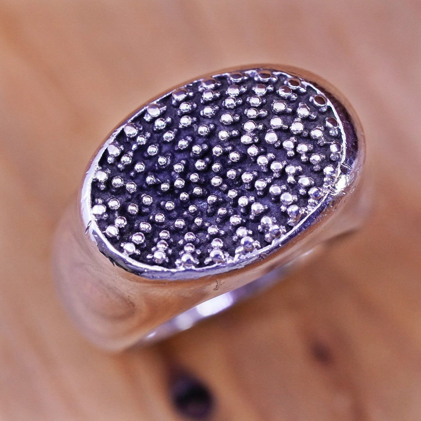 Size 8, michael dawkins sterling silver handmade ring 925 statement beaded band