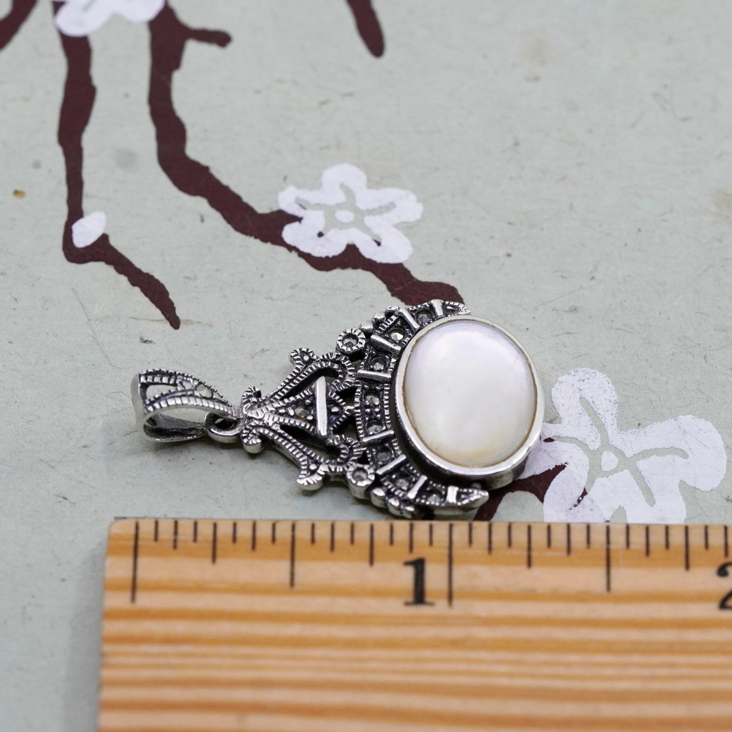 vtg Sterling 925 silver handmade double sided pendant w/ moonstone Marcasite