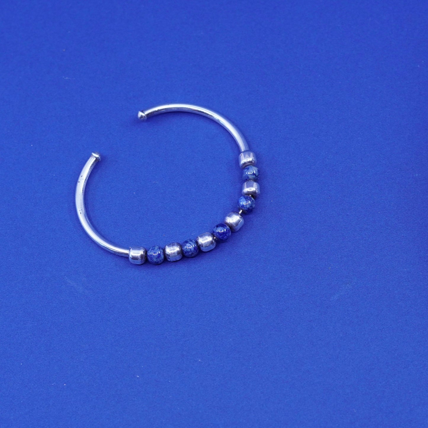 6.5”, stackable sterling silver bracelet, modern 925 cuff w/ sodalite beads