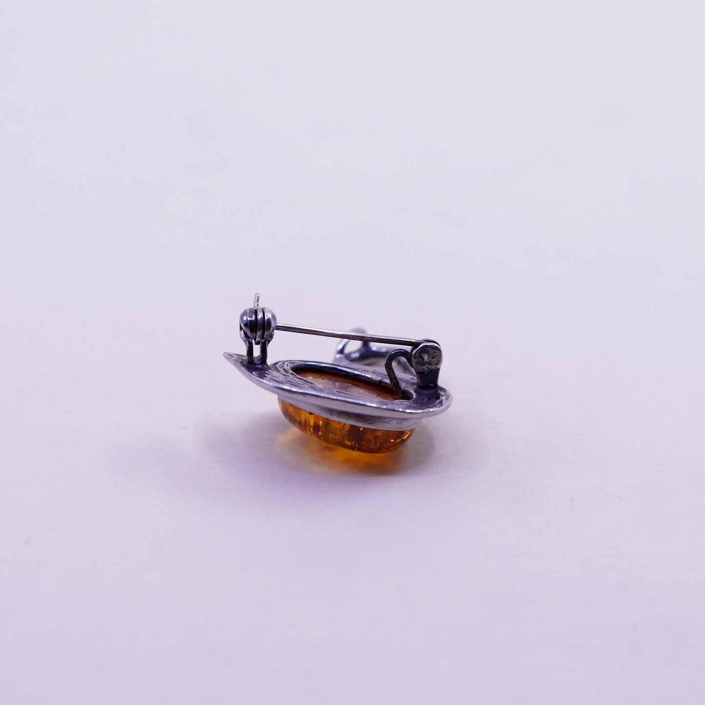 Vintage sterling silver handmade brooch, 925 swan bird amber pin pendant