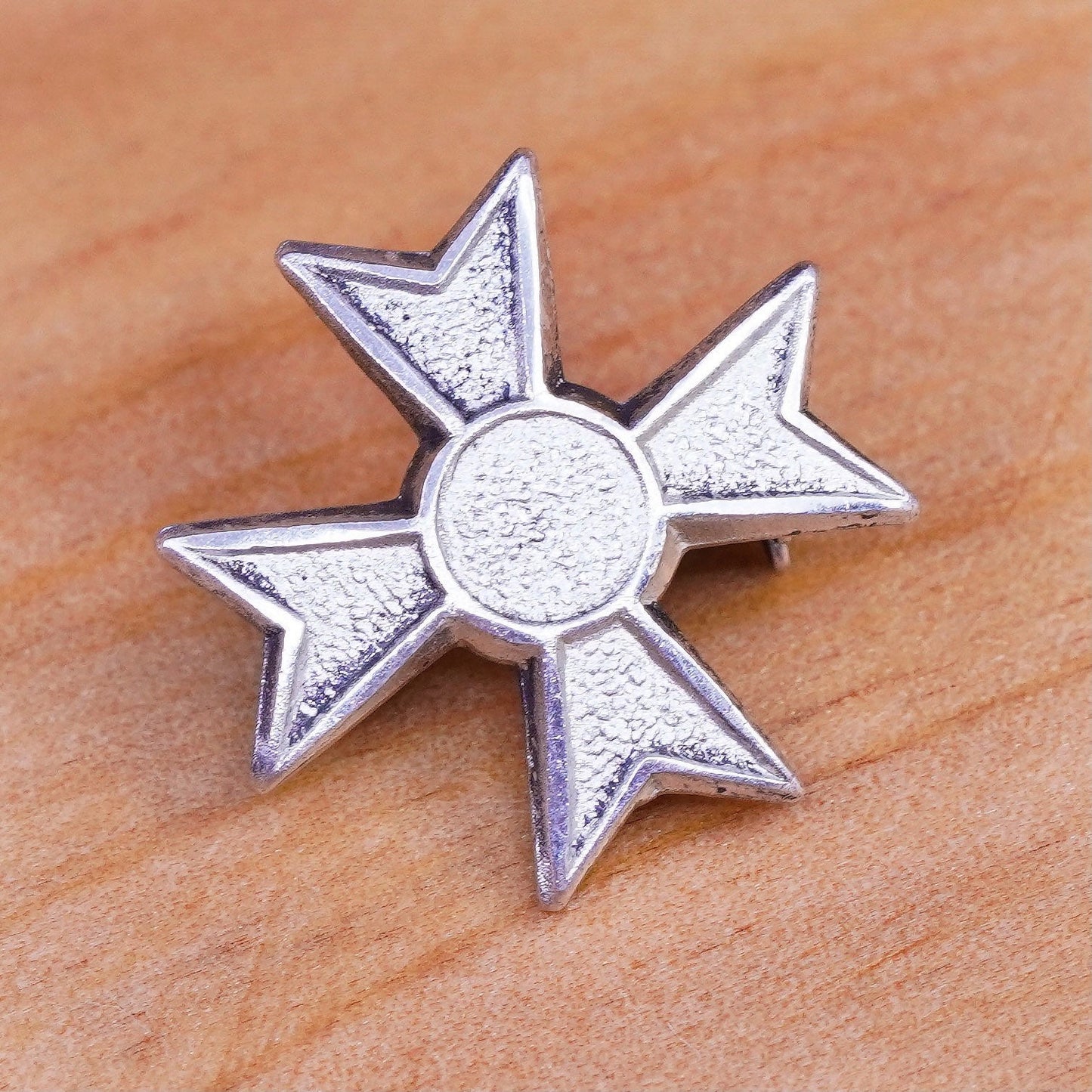 Vintage modern handmade matte sterling 925 silver cross brooch pin