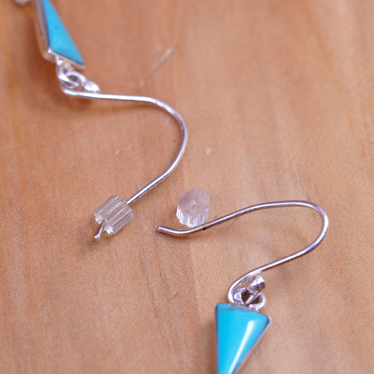 Vintage Sterling 925 silver handmade triangular earrings with turquoise