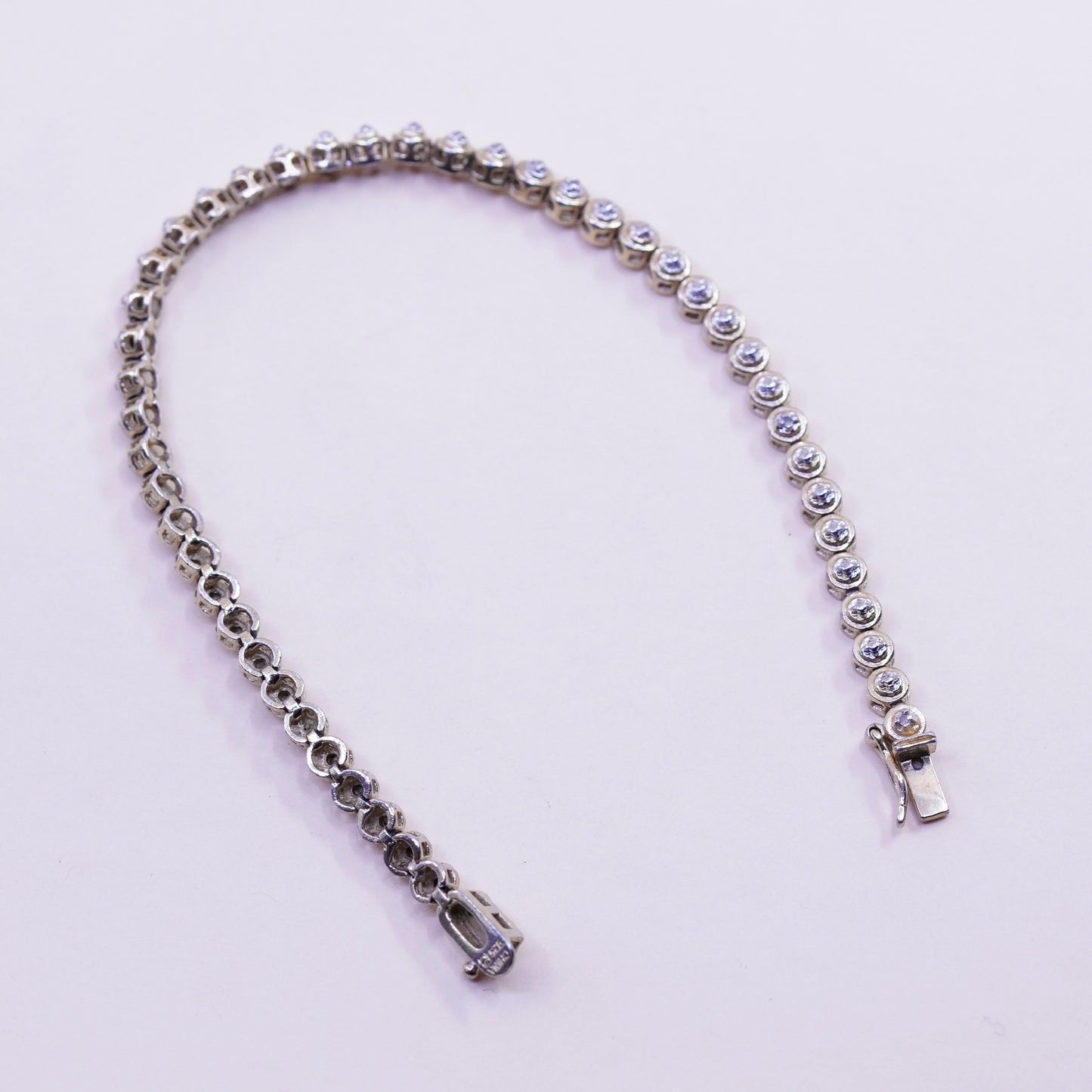 7.25”, vtg vermeil gold over sterling silver tennis bracelet, 925 chain diamond