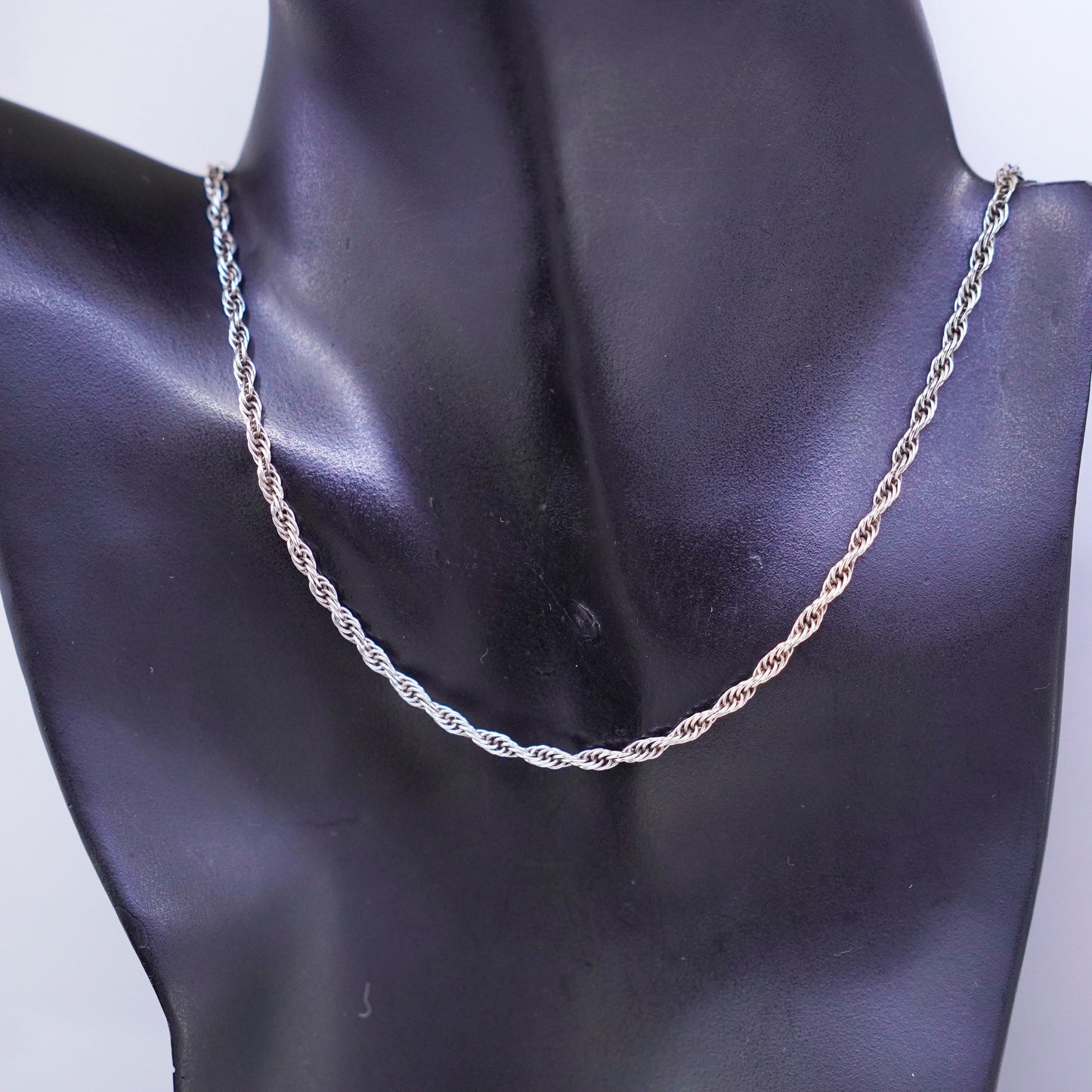 24” 3mm, vintage Italy Sterling 925 silver Singapore rope chain necklace