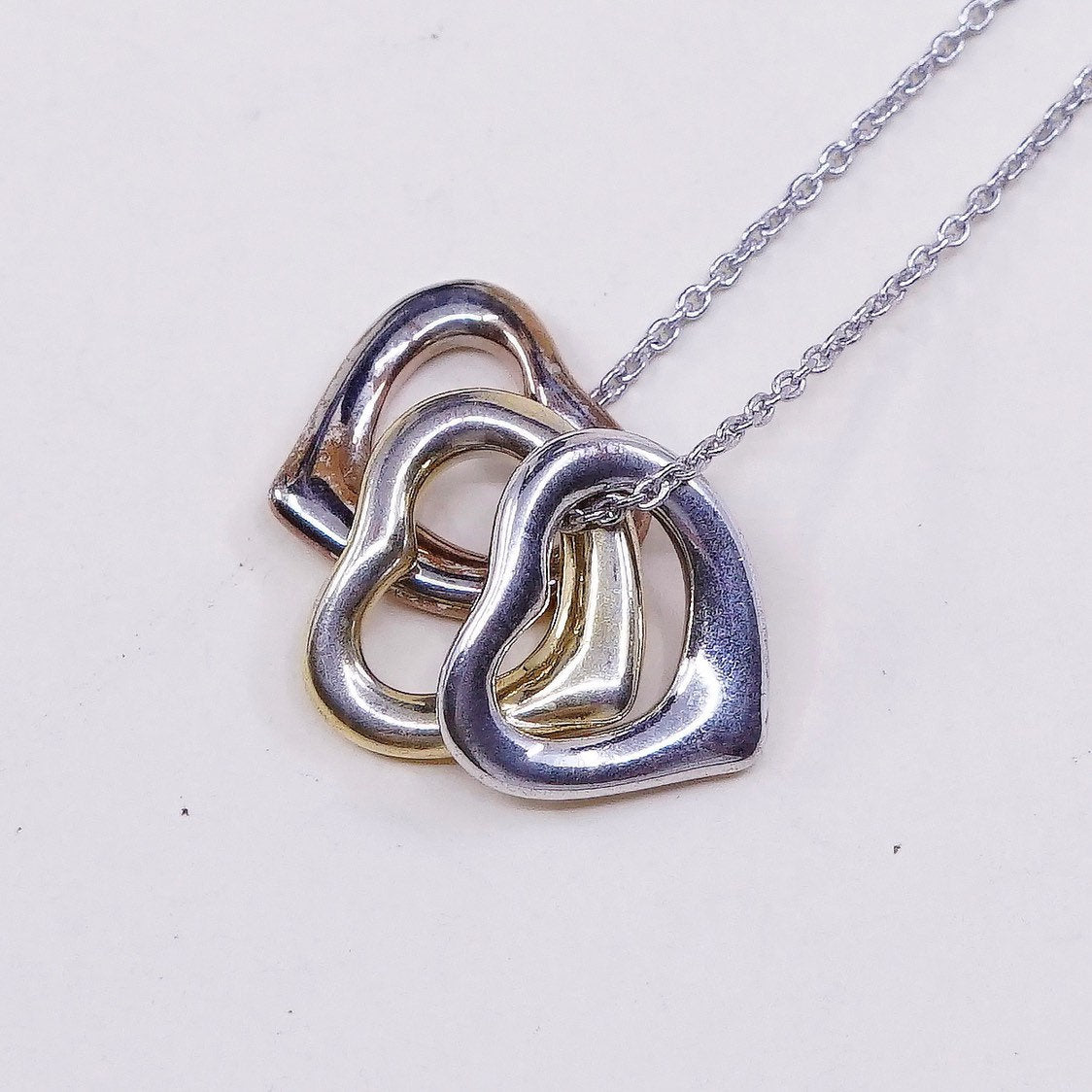 16+2", vtg Sterling silver Handmade necklace, 925 Circle chain w/ heart pendant