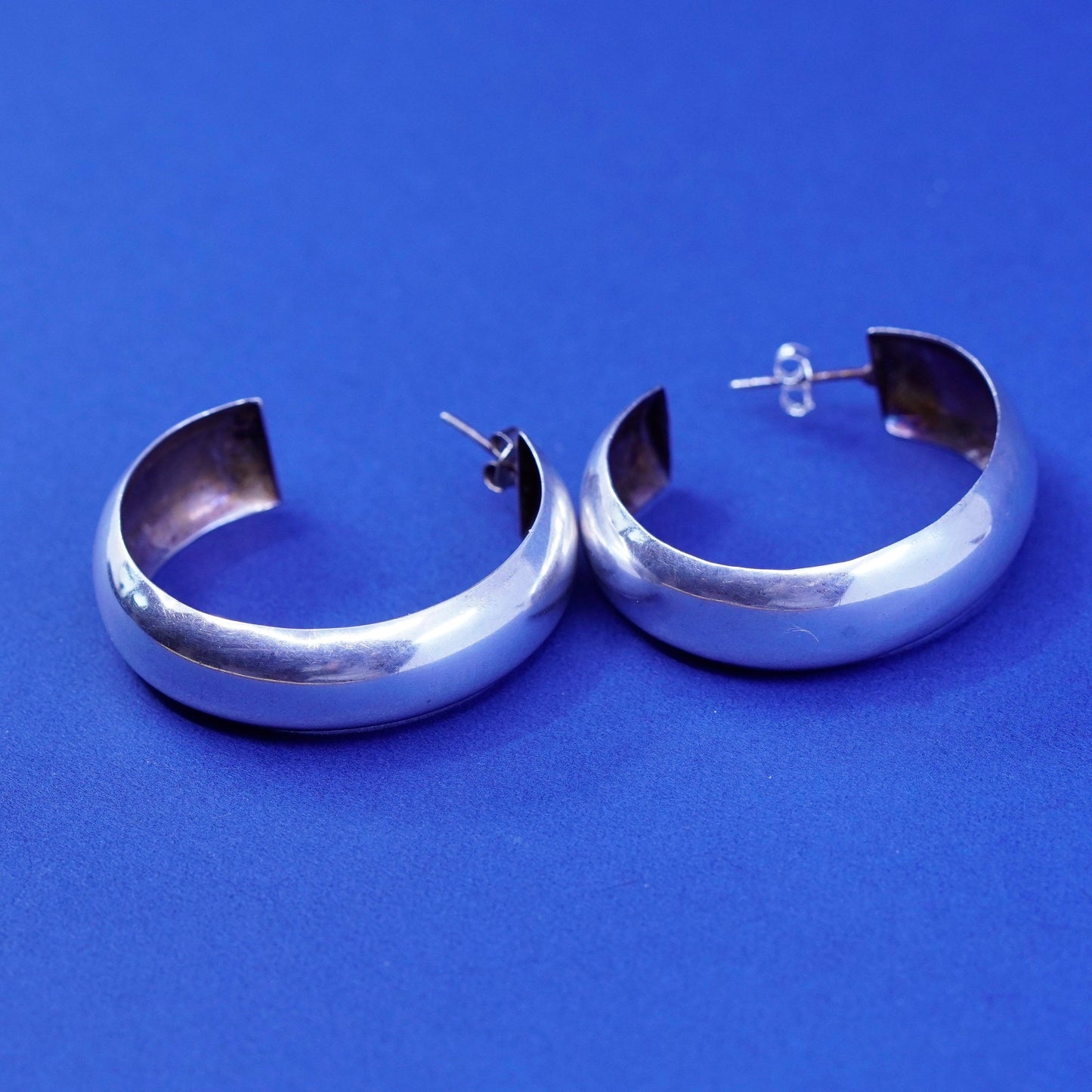1.5”, vintage Sterling silver handmade earrings, simple 925 hoops, huggie