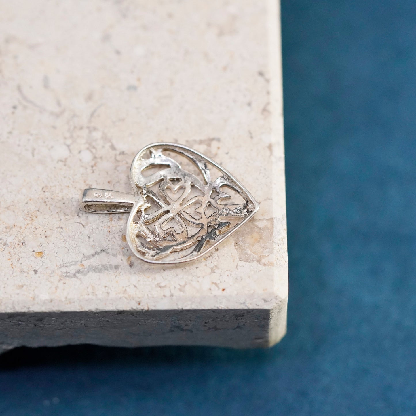 Vintage Sterling silver handmade pendant, 925 filigree heart