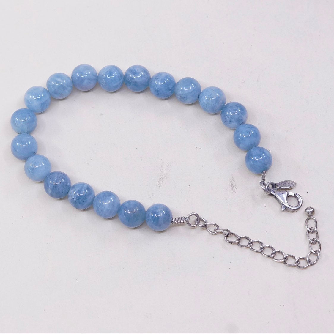 7+2", VTG sterling silver handmade bracelet, 925 clasp w/ blue lace agate
