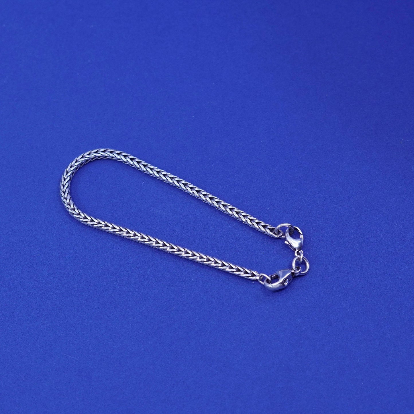 7.5”, vintage Sterling silver handmade bracelet, bold 925 wheat chain