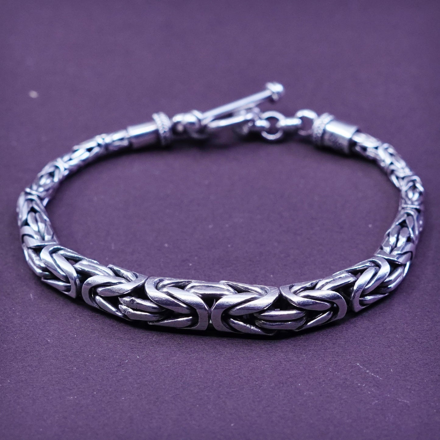 6.75”, vintage graduated Sterling silver bracelet, 925 Byzantine birdcage chain