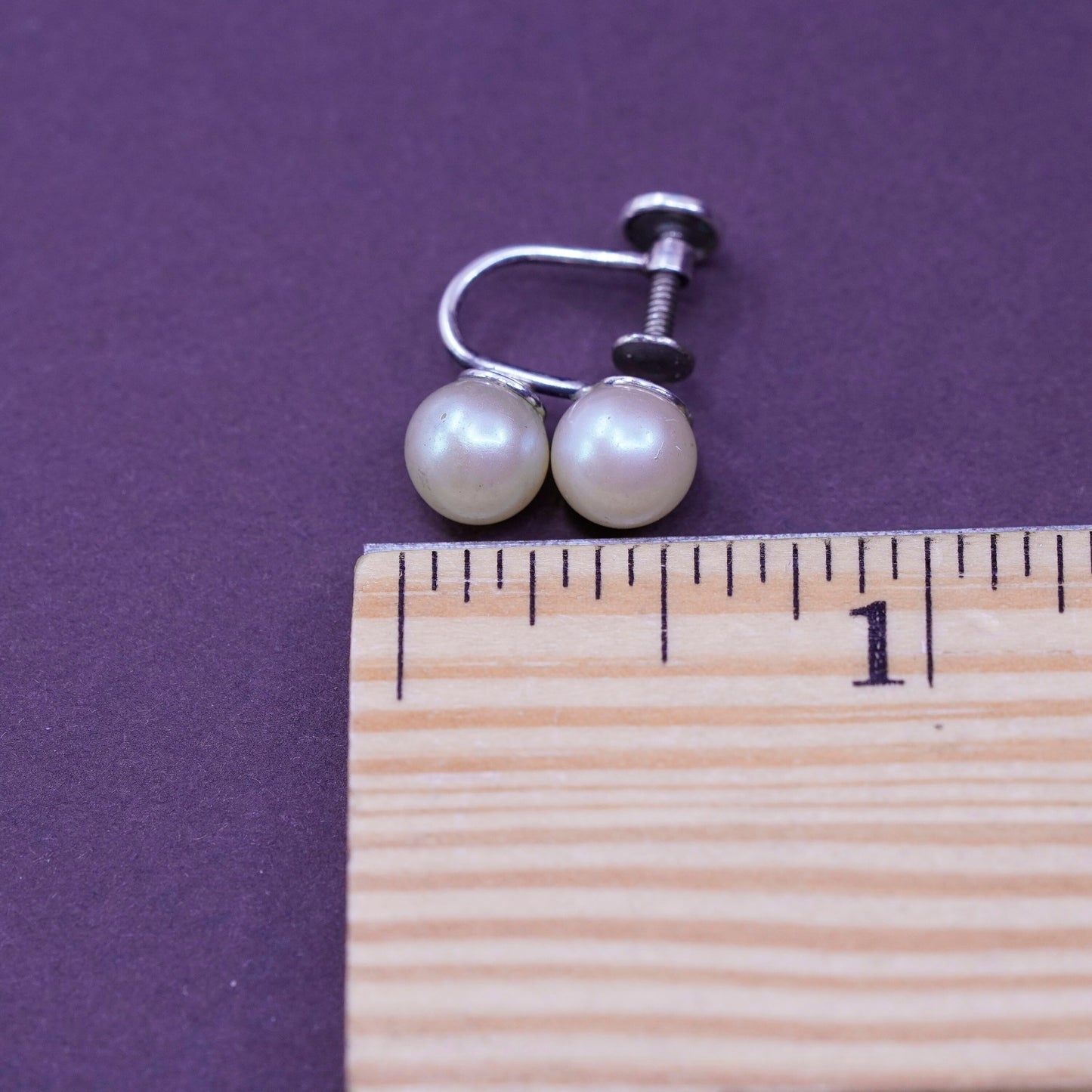 vtg Richelieu Sterling silver screw back handmade earrings, 925 pearl dangles