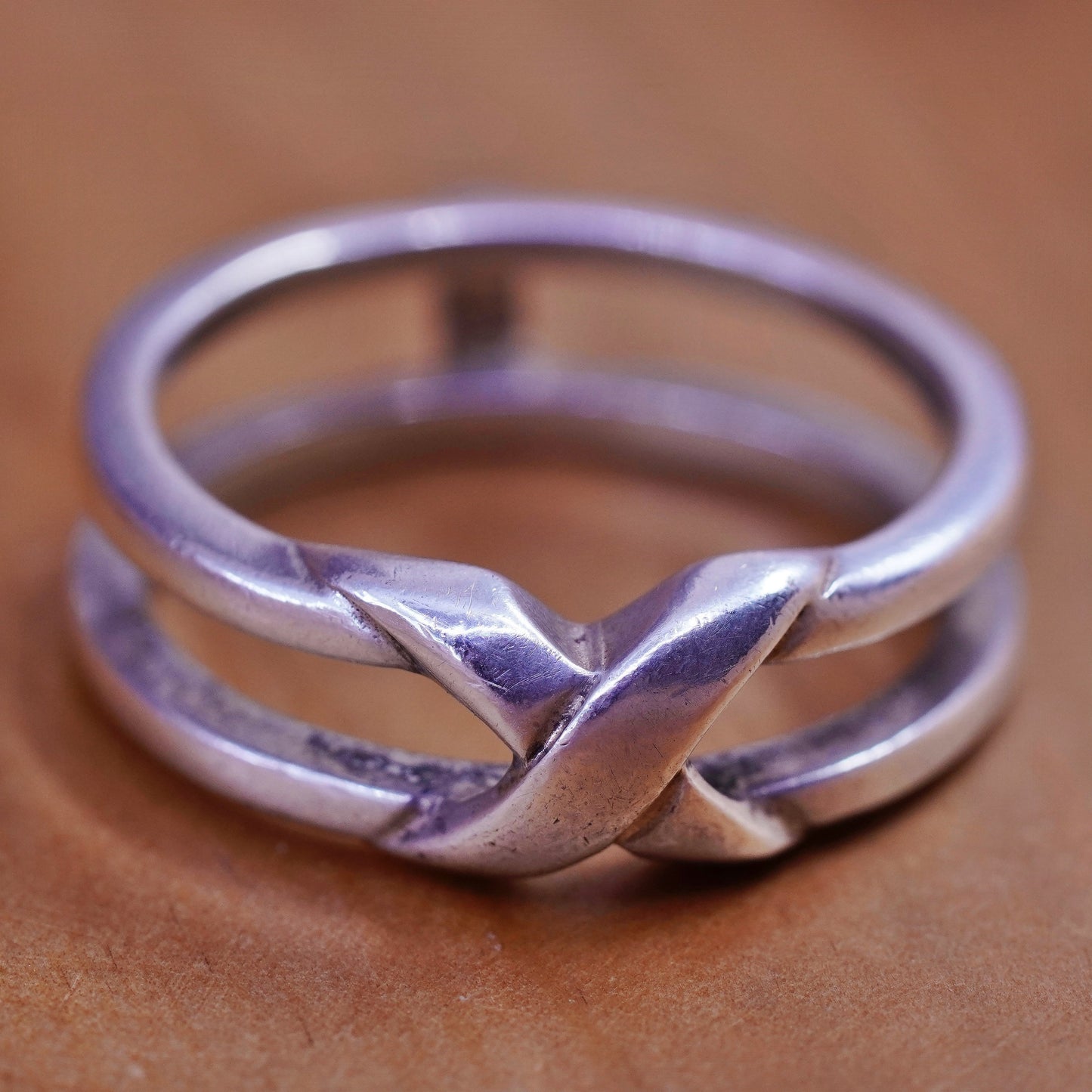 Size 10, vintage Sterling silver prayer ring, 925 double band with cross