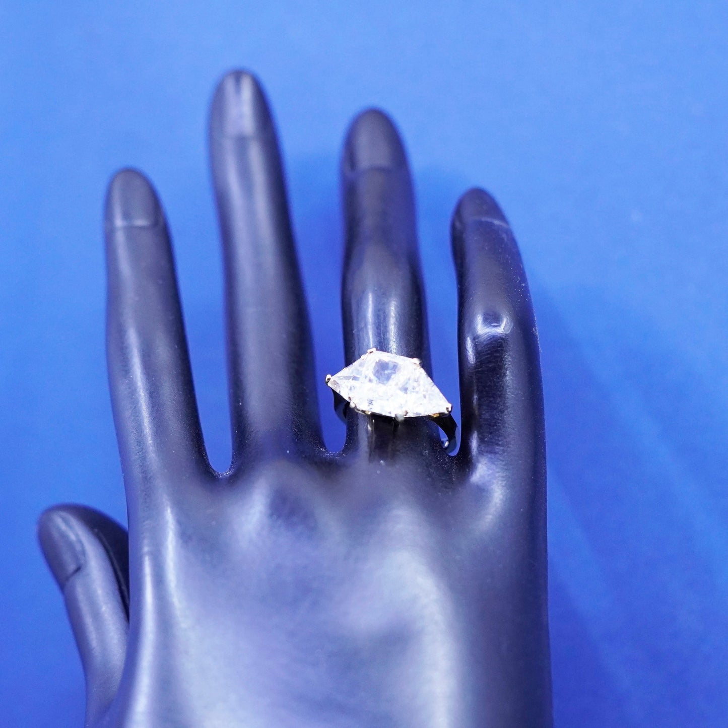 Size 7.25, Vintage Sterling silver vermeil gold over 925 ring with crystal