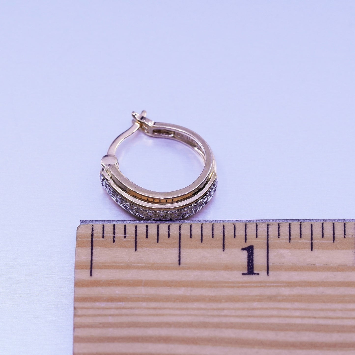 0.5”, vintage vermeil gold over Sterling silver earrings, 925 hoops w/ diamond