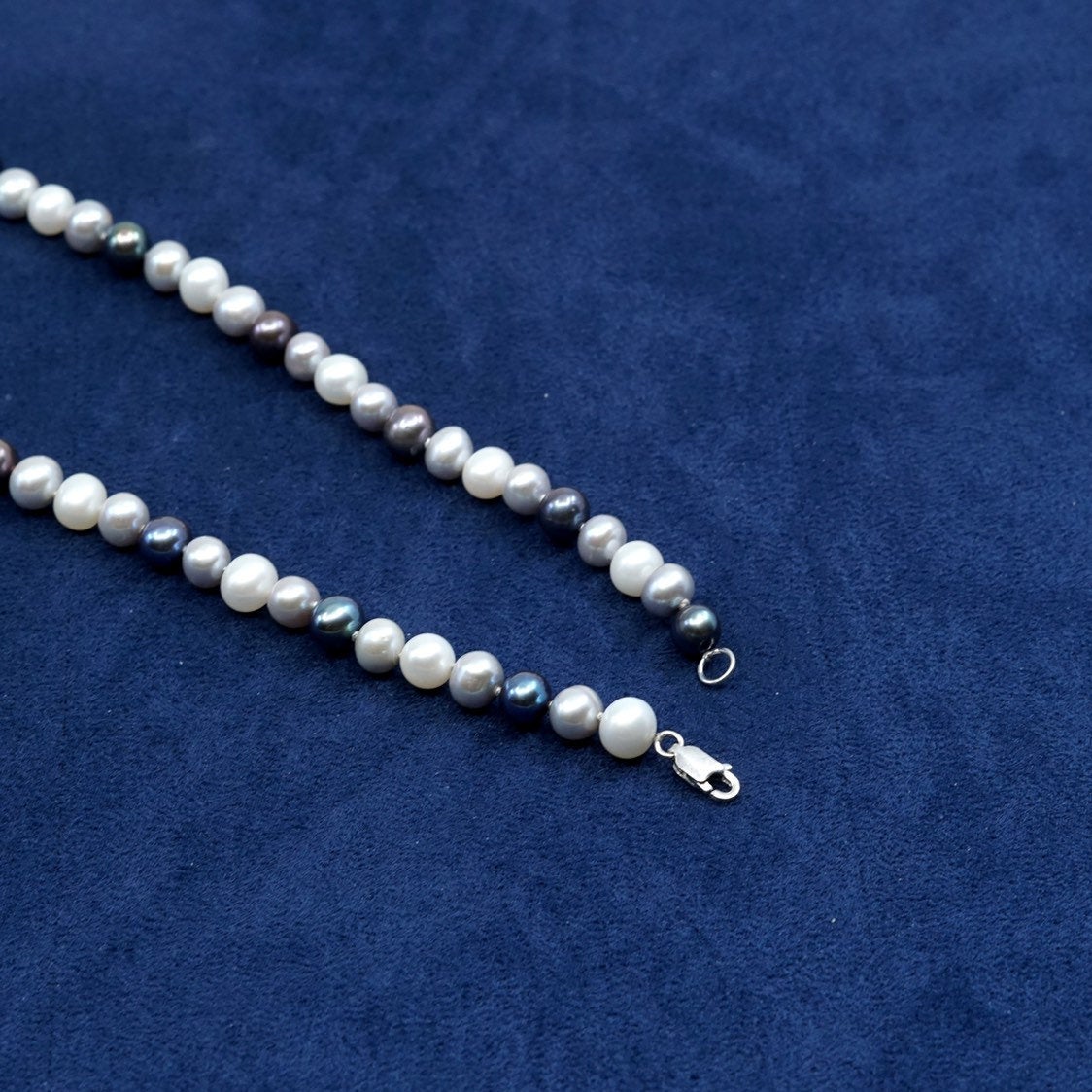 18", vintage sterling Silver necklace with genuine nugget pearl beads