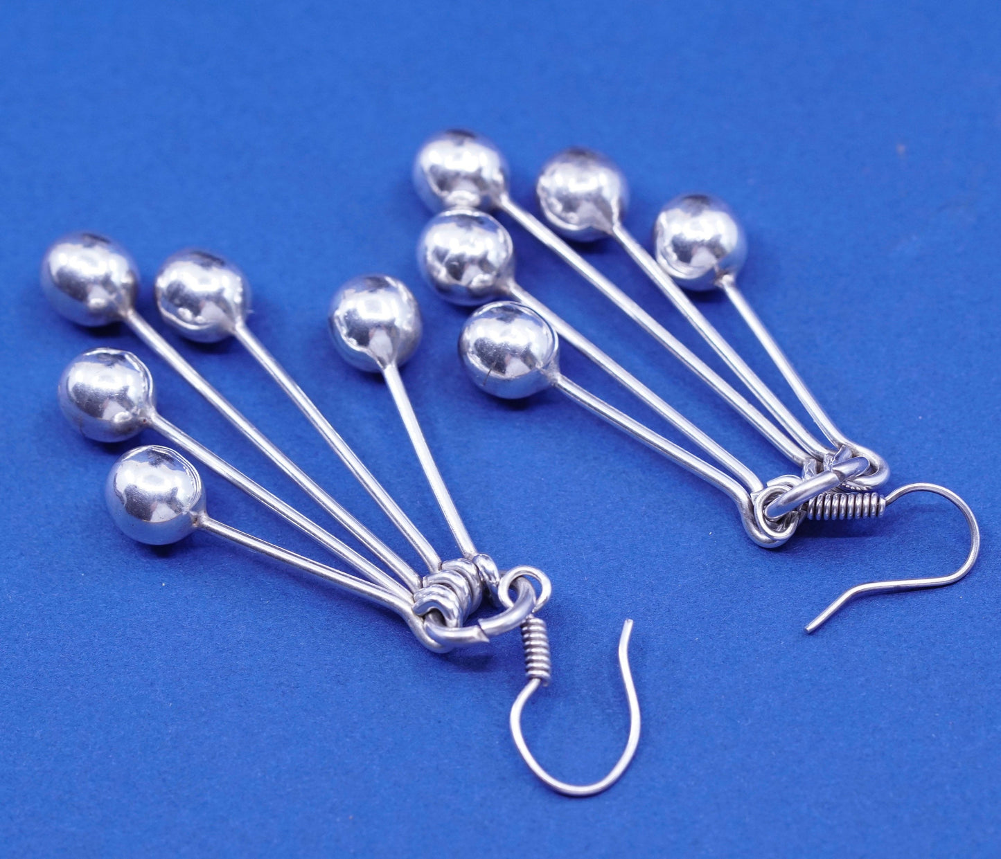 Vintage Mexico sterling 925 silver handmade earrings with long beads dangles