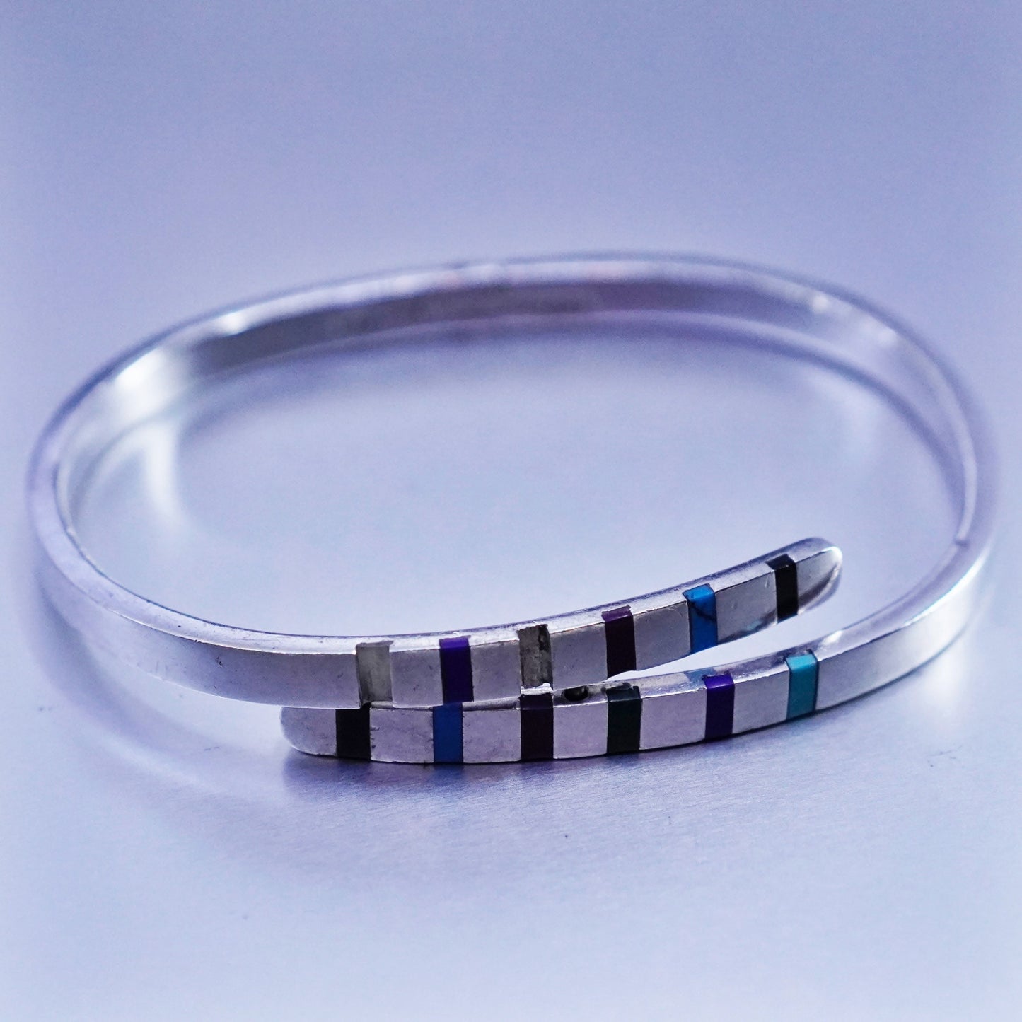 6.5”, Sterling 925 silver handmade bracelet, bangle malachite onyx turquoise