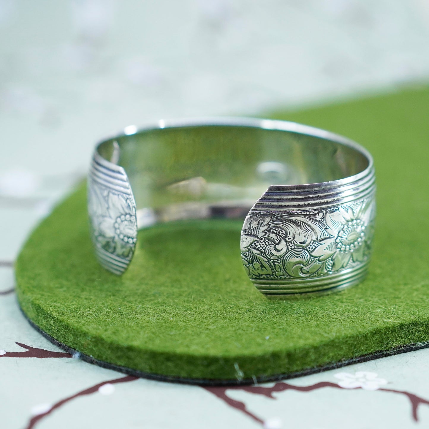 6”, danecraft sterling silver handmade bracelet, wide 925 floral textured cuff