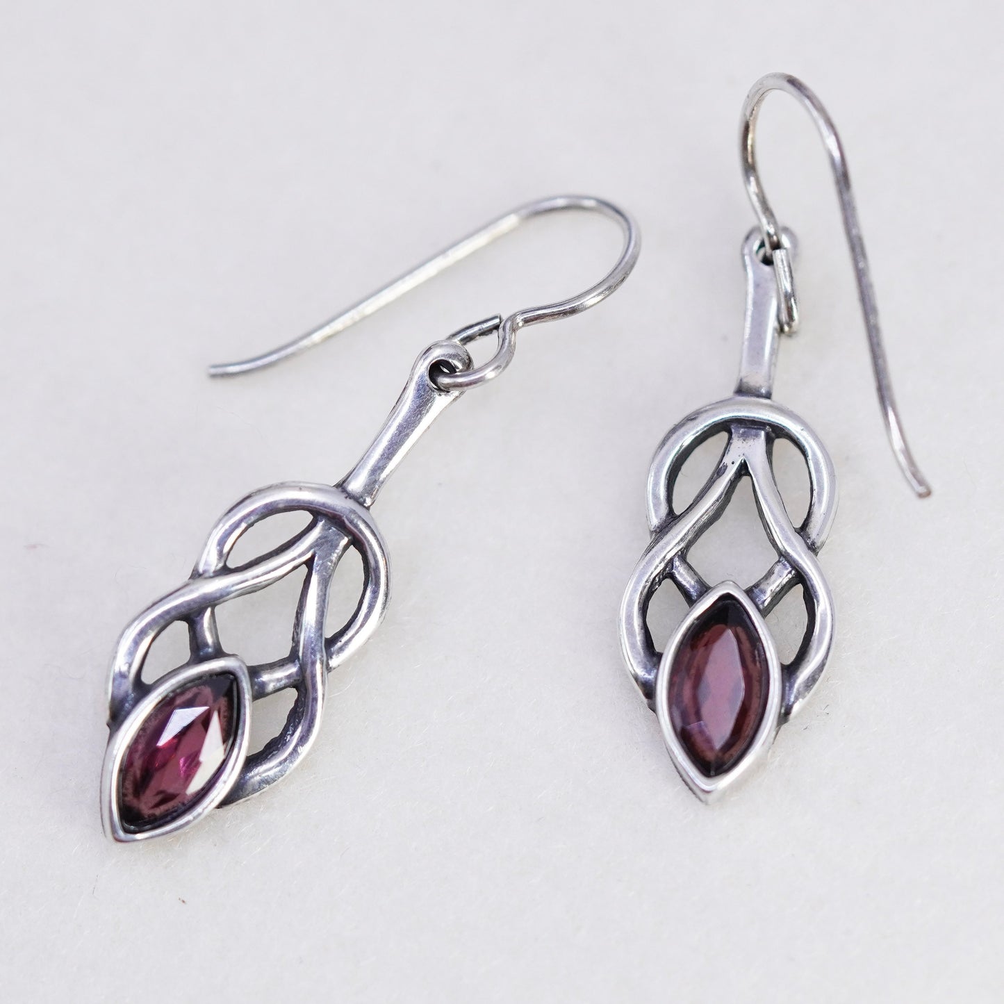 Vintage Irish Sterling 925 silver handmade filigree Celtic knot earrings ruby