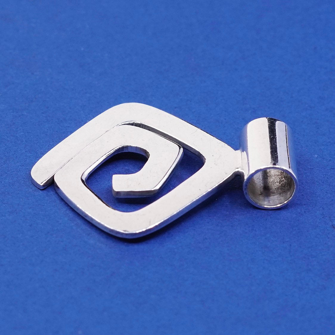 vtg sterling silver handmade pendant, 925 modern swirl square charm