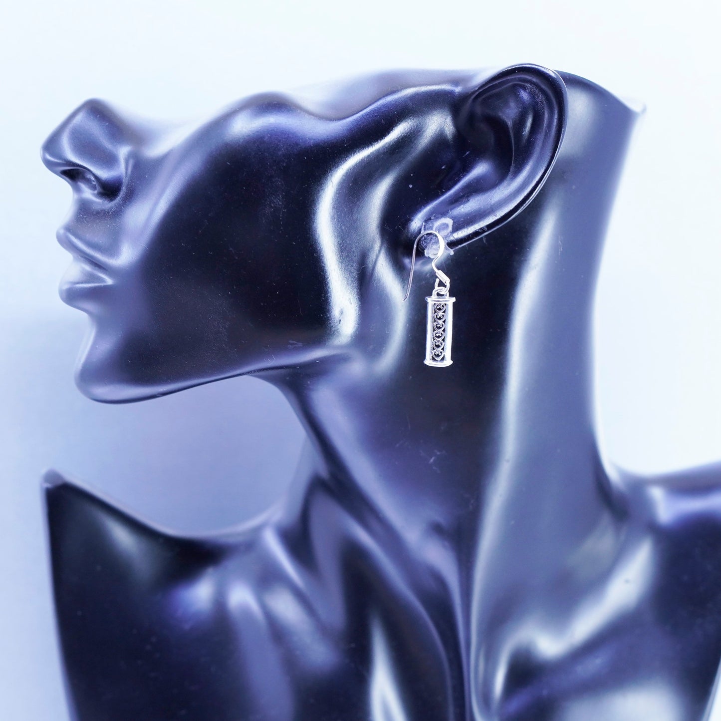 Vintage Sterling 925 silver handmade fringe heart bar earrings