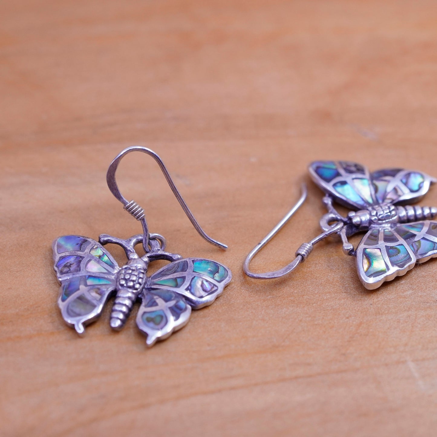 Vintage Sterling 925 silver handmade earrings with butterfly abalone