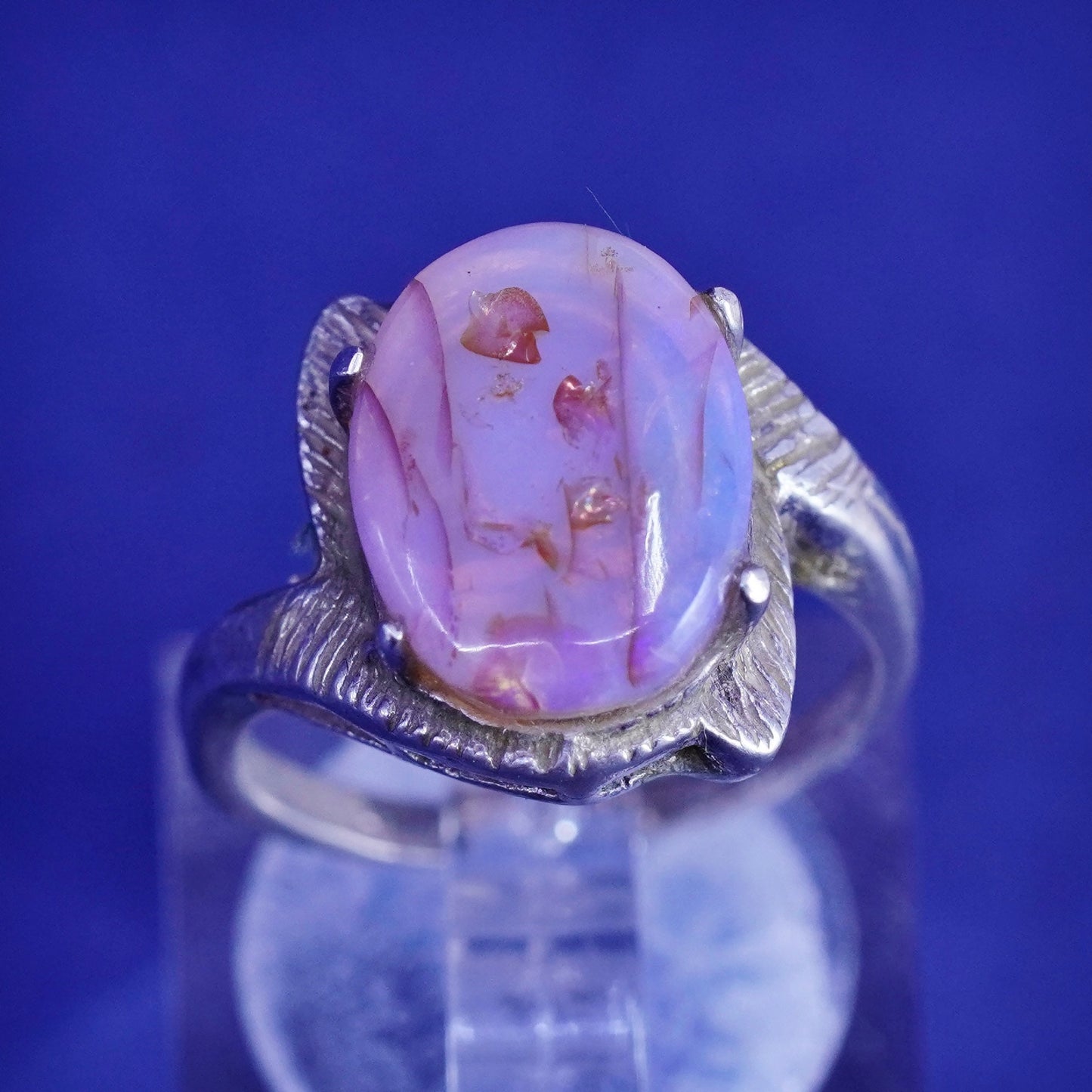 Size 5, vintage Sterling 925 silver handmade ring with glass
