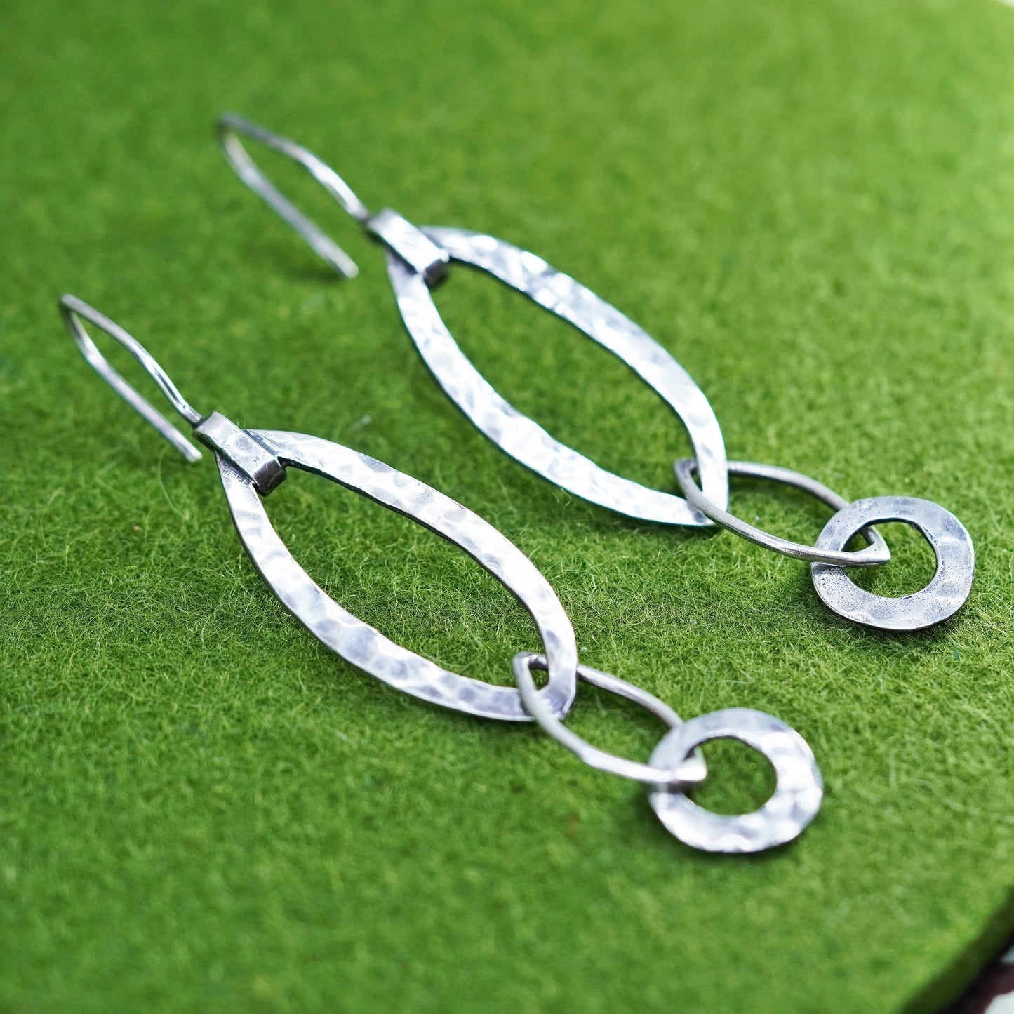 Vintage Silpada handmade Sterling Silver hammered marquise shaped Hoop Earrings