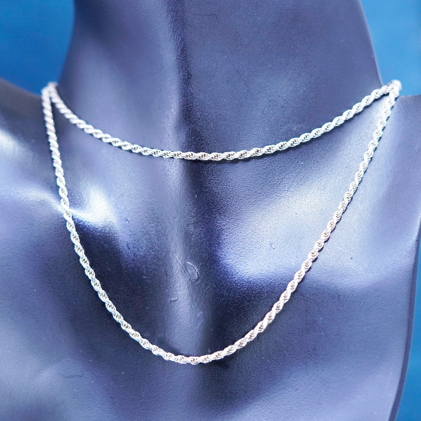 24”, 2mm, vintage Italy Sterling silver handmade necklace, 925 rope chain