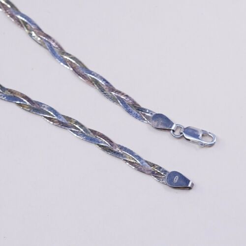 17” 5mm Italy 3 Strands Vermeil 925 Sterling Silver Braided Herringbone necklace