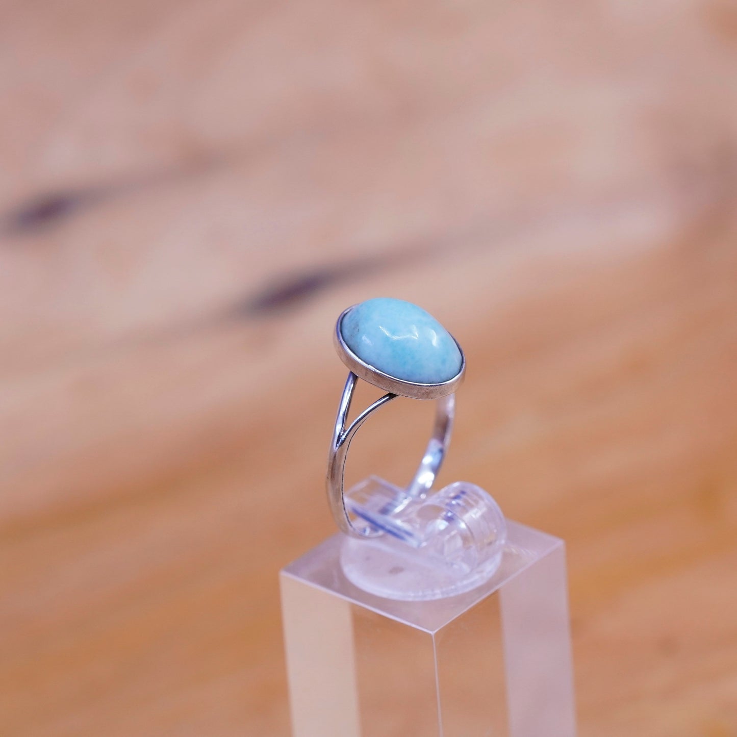 Size 6.5, vintage Sterling 925 silver handmade ring with Larimar