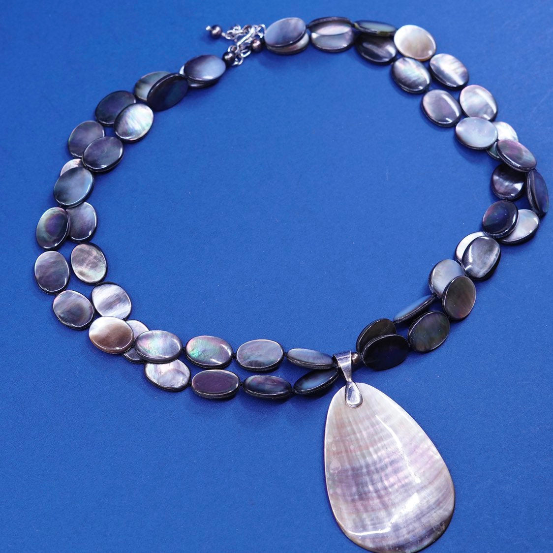 18", Lucas Lameth Sterling silver necklace, 925 w/ abalone N teardrop pendant