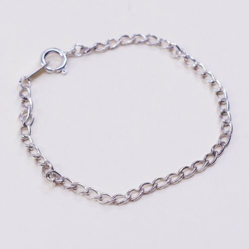 7”, 4mm, Vtg Sterling 925 Silver Handmade Bracelet, curb Chain, Stamped Ster
