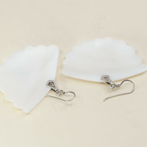 Vtg STERLING 925 SILVER Handmade Shell MOTHER OF PEARL EARRINGS Dangles