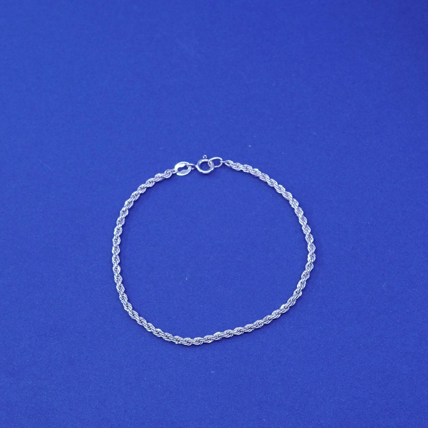 7”, 3mm, vintage sterling silver handmade bracelet, Italy 925 rope chain