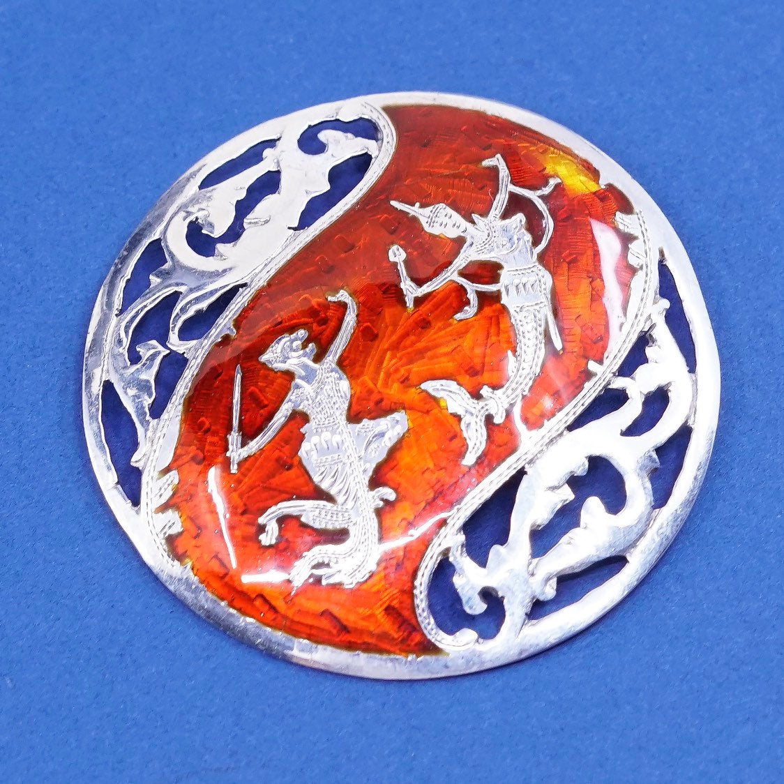 vtg Siam Sterling silver handmade pin pendant, 925 India goddess brooch