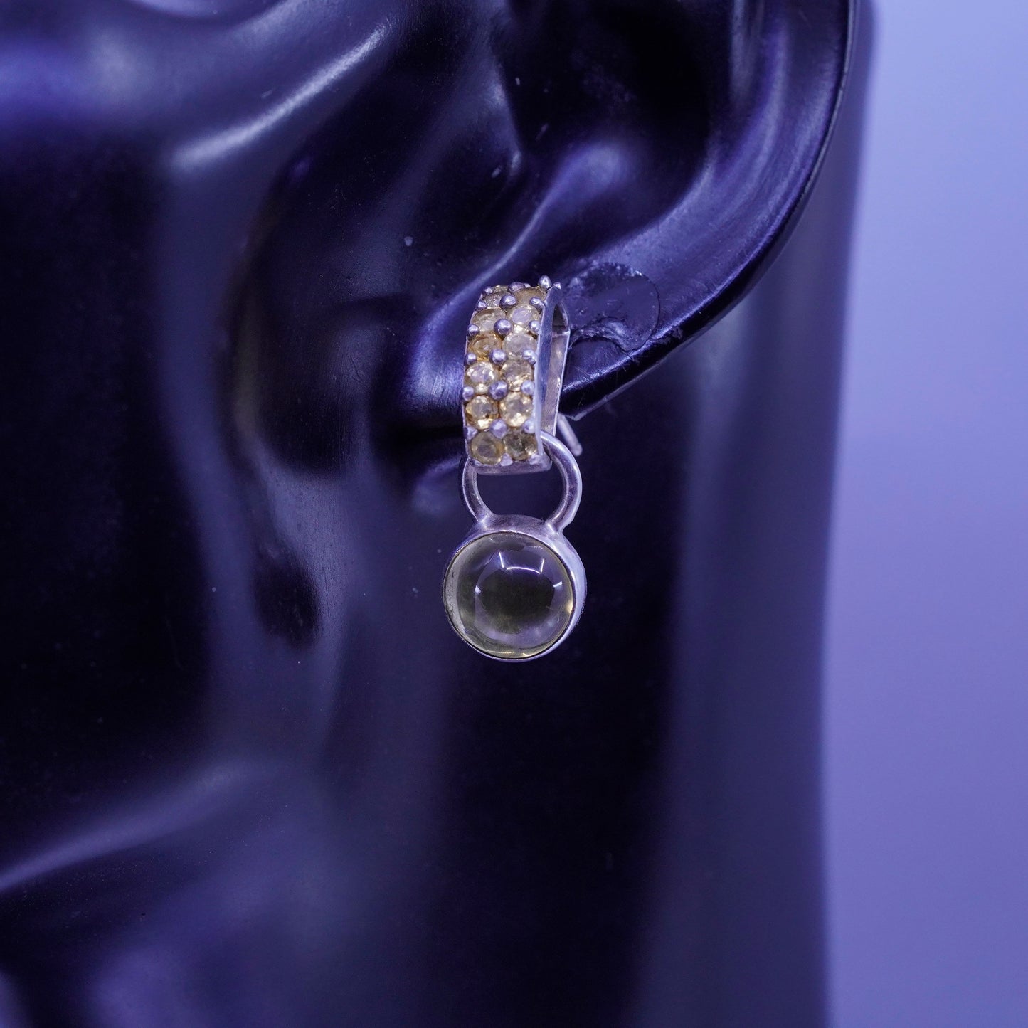 Vintage fusion Sterling 925 silver handmade earrings with citrine and dangles