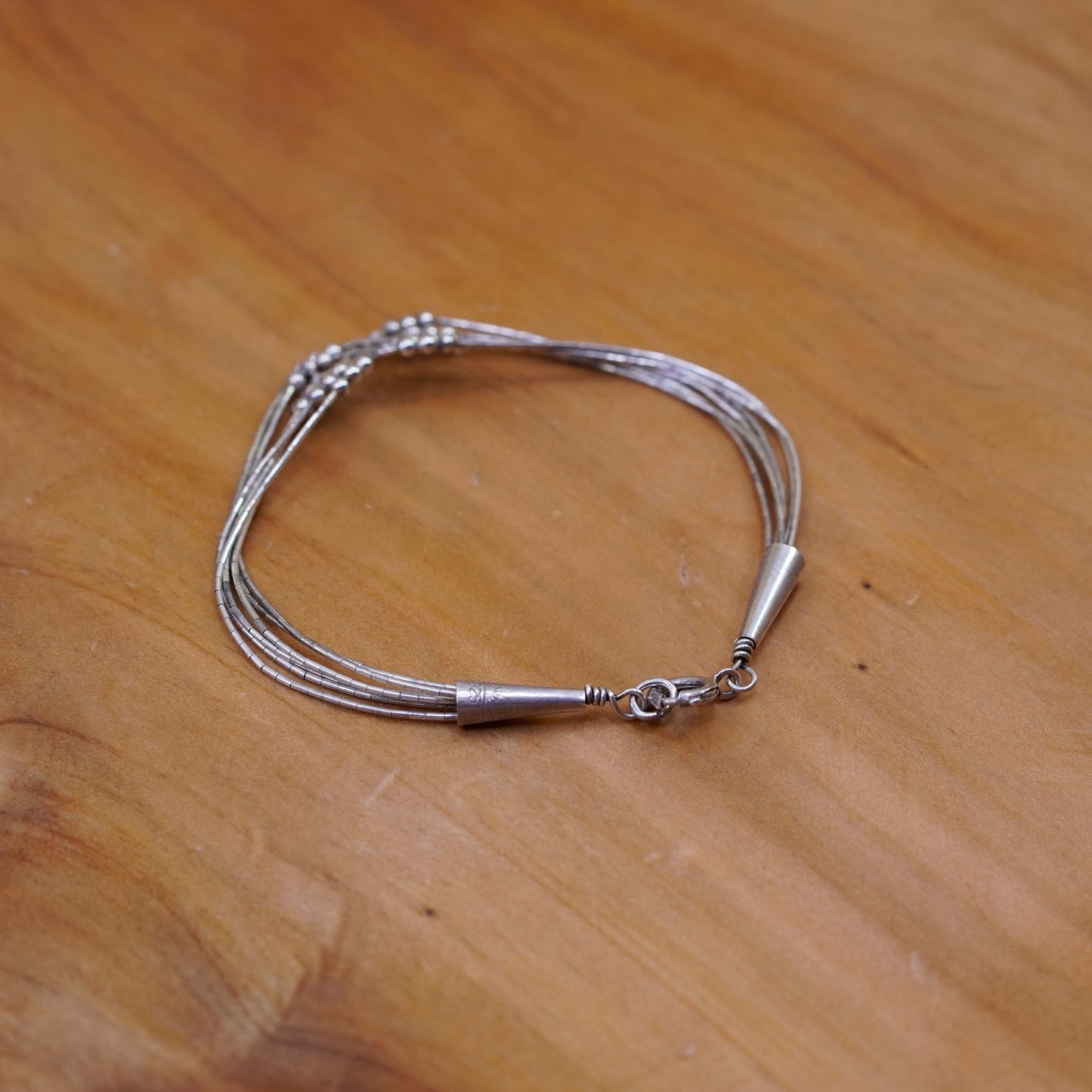 6.5”, Sterling 925 handmade bracelet, 6 multi strands liquid Silver chain beads