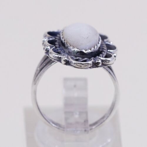 Sz 4.75, Vtg Navajo Sterling Silver Handmade Ring, 925 Silver Band W/ MOP inlay