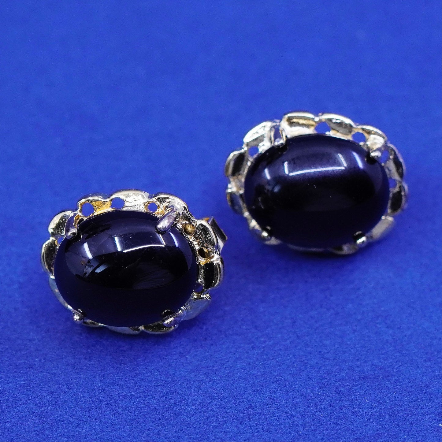 UT Vermeil gold over sterling silver handmade earrings, 925 studs obsidian