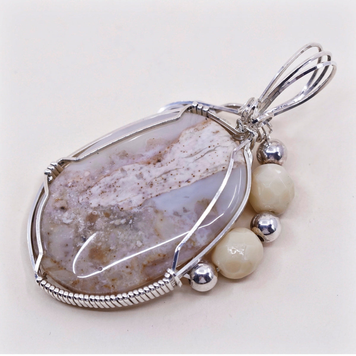 vtg southwestern sterling silver handmade pendant, 925 with crazy lace agate