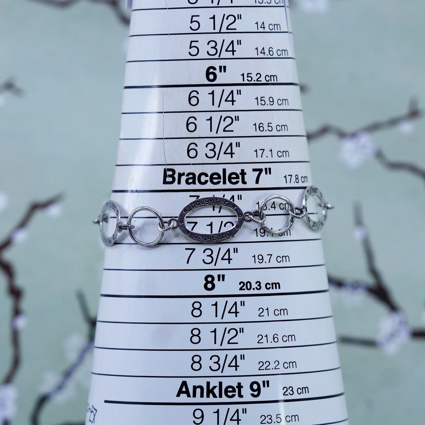 7.5”, sterling 925 silver circle quote bracelet circle disc “mother daughter”