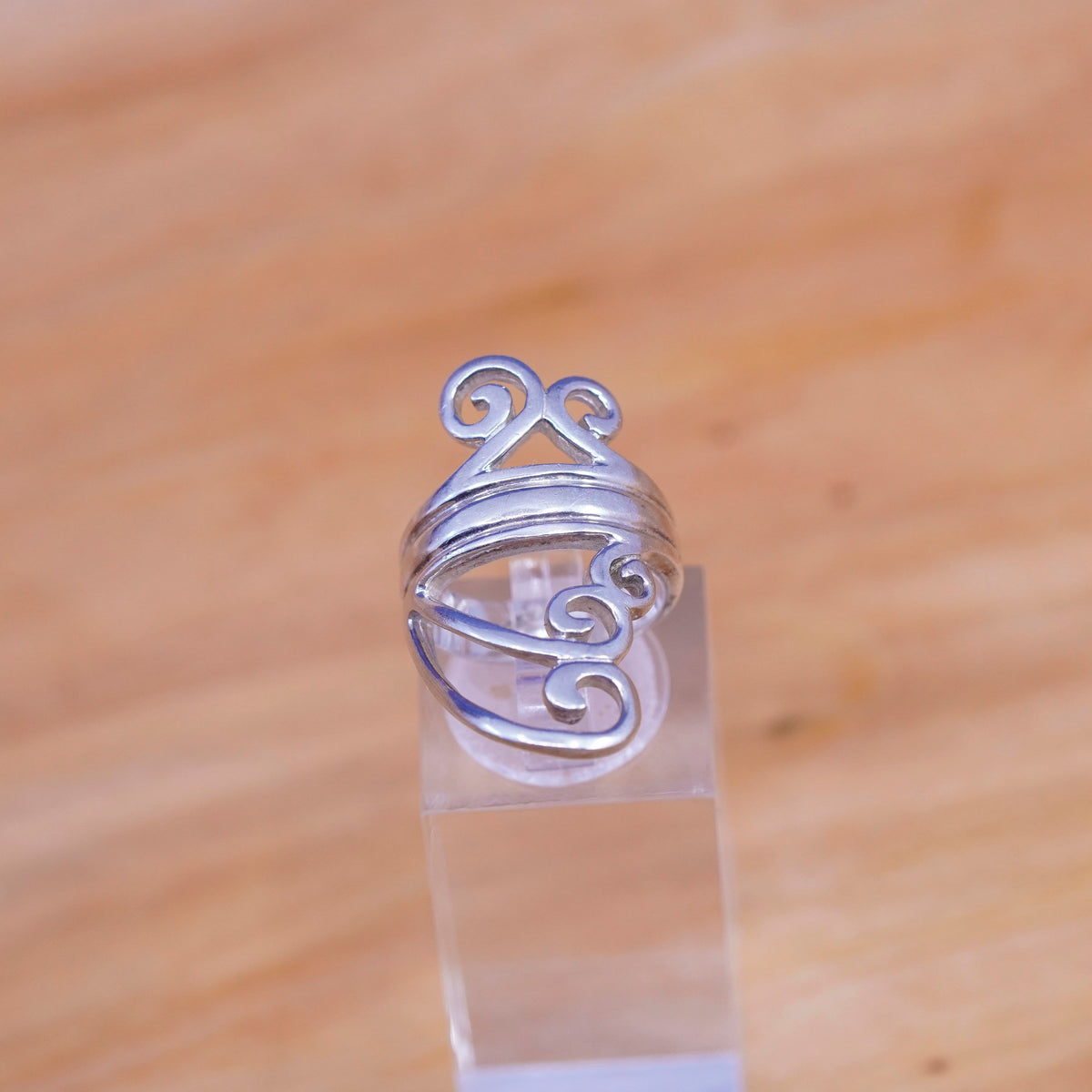 Size 5, vtg Sterling silver handmade ring, southwestern 925 filigree swirl band