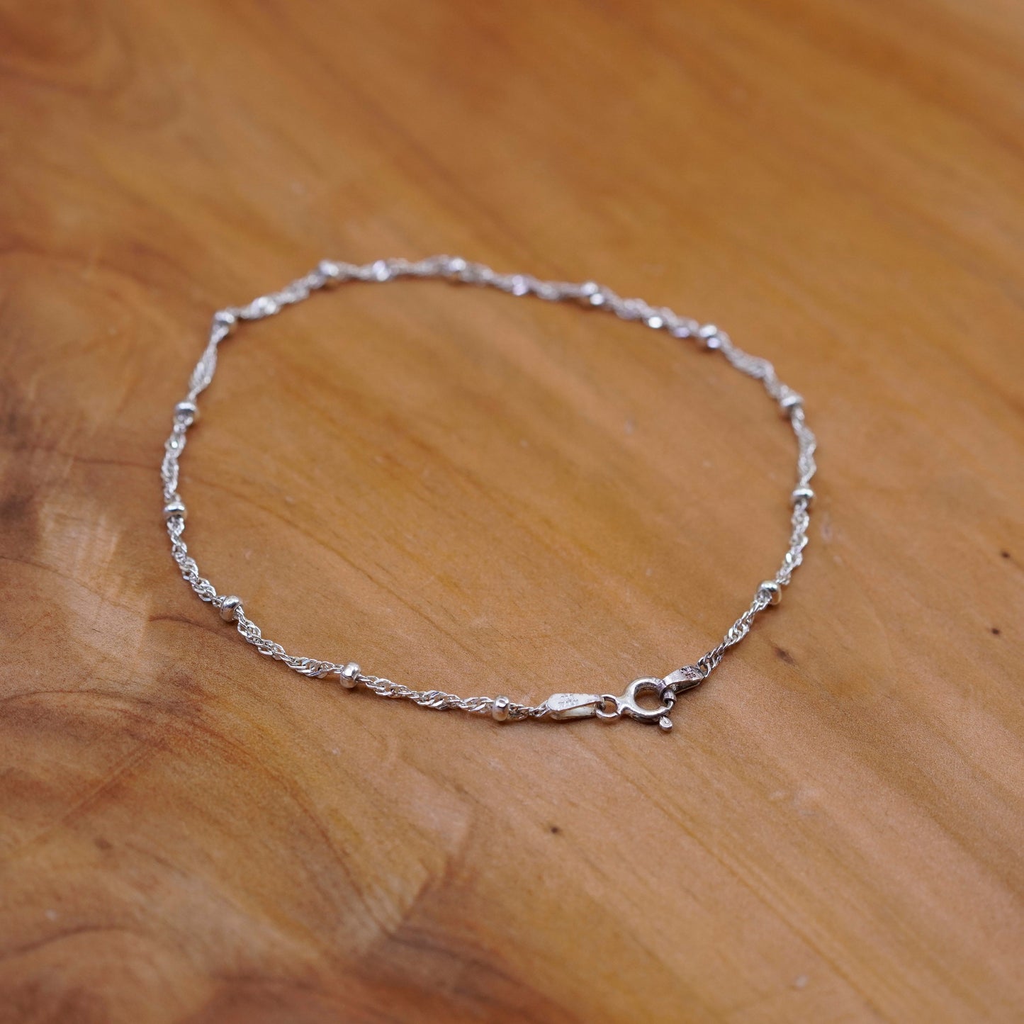 8.25”, Vintage Sterling silver handmade bracelet, 925 rope chain with beads