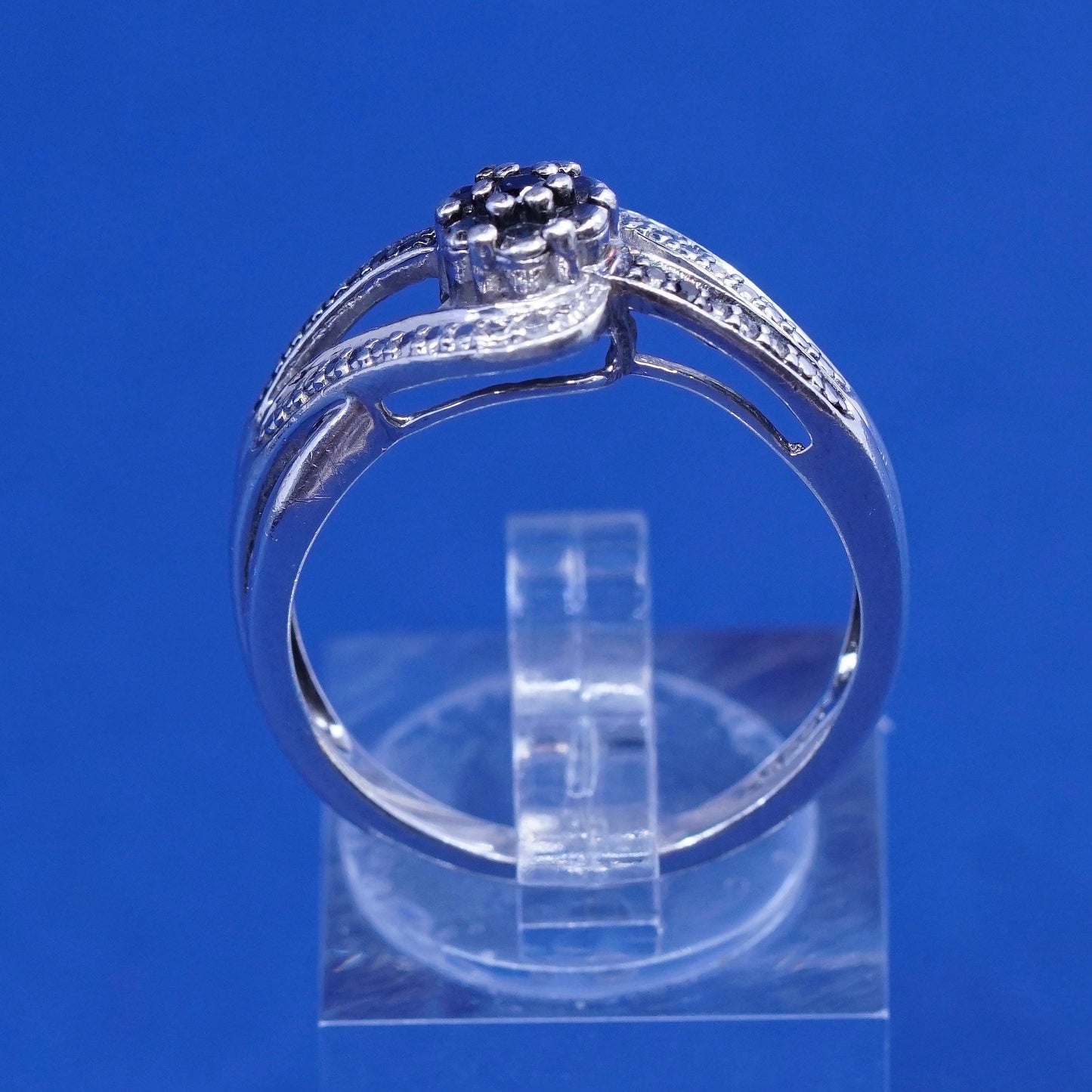Size 8.75, vintage Sterling 925 silver handmade ring with genuine diamond