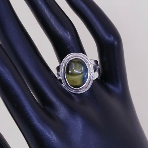 Sz 8.5, Vtg Sterling silver handmade ring, 925 band W/ Labradorite, Silver Teste