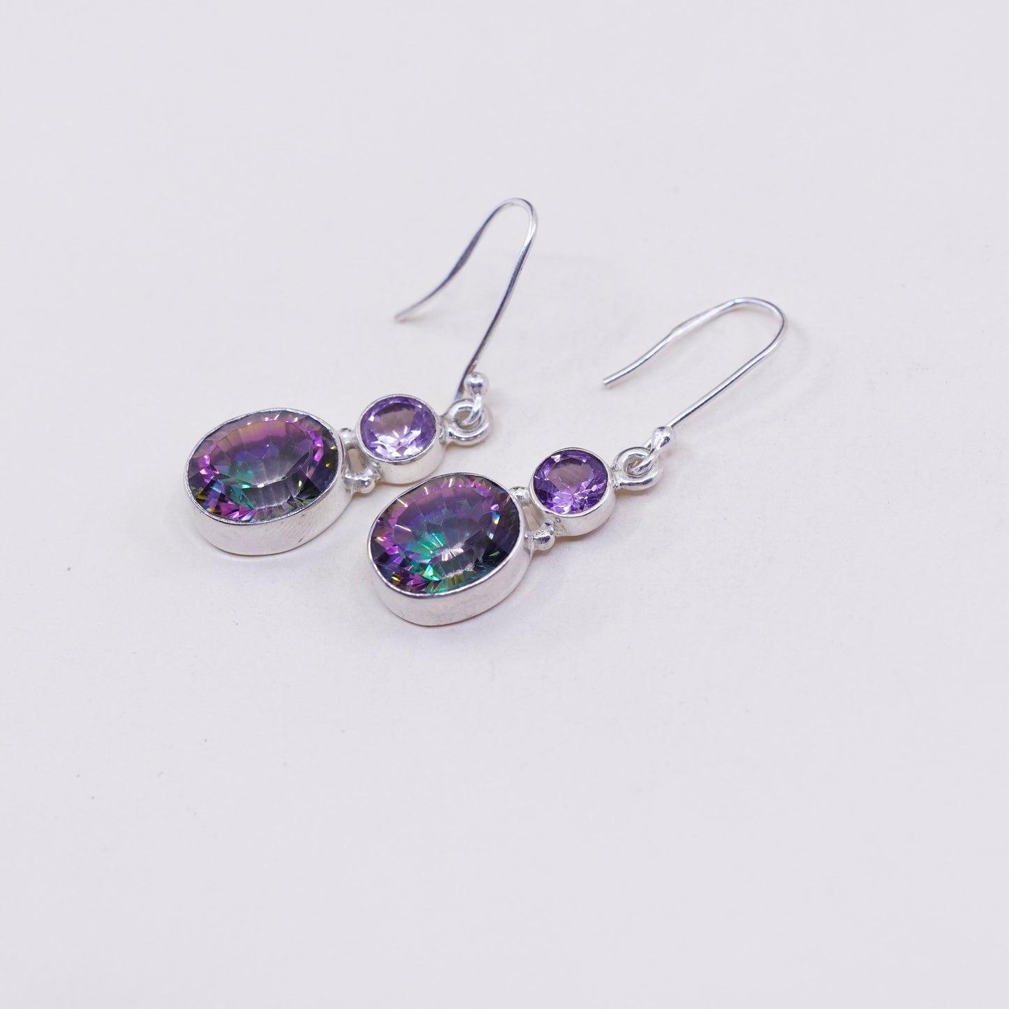 Vintage sterling 925 silver handmade earrings with rainbow topaz drops
