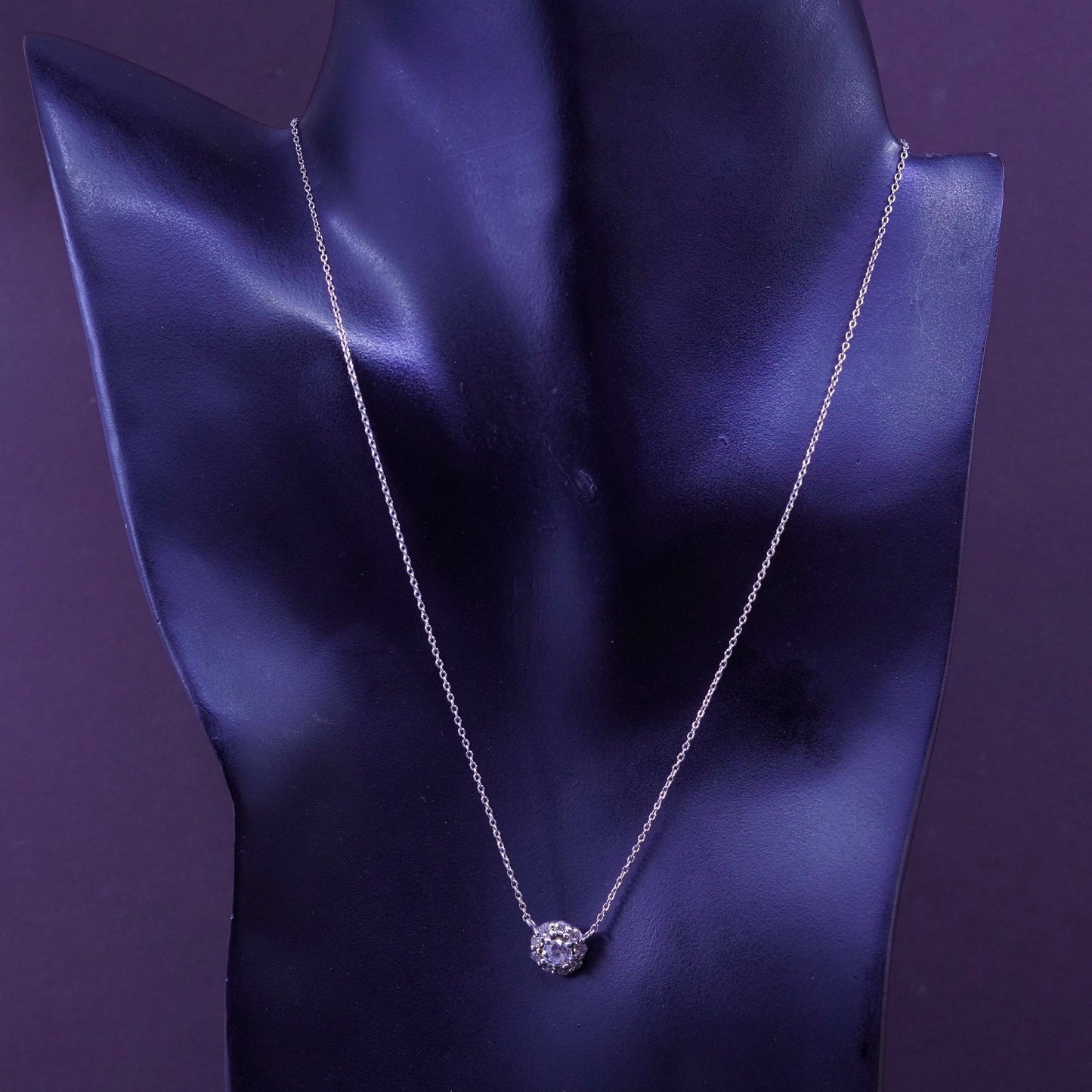 16+2”, 1mm, vintage Sterling silver necklace, 925 circle chain with Cz pendant